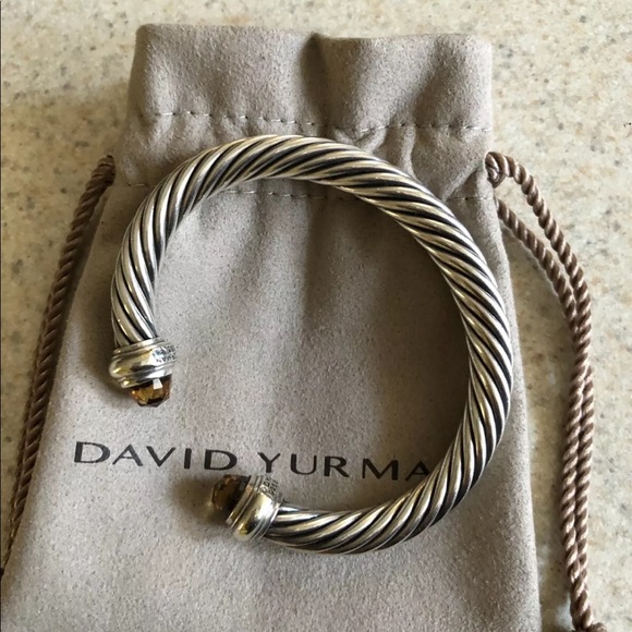 David Yurman 7mm cable citrine Cuff in SS 14k - Picture 3 of 8